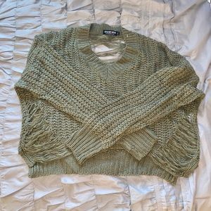 Olive distressed crop sweater